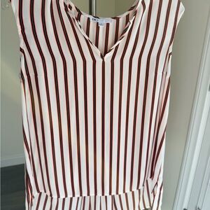 DR2 V-Neck Sleeveless Stripe Blouse in White, Black & Red